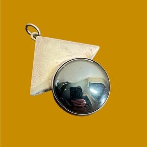 Vintage Taxco Mexico Unique Geometric Triangle With Round Hematite